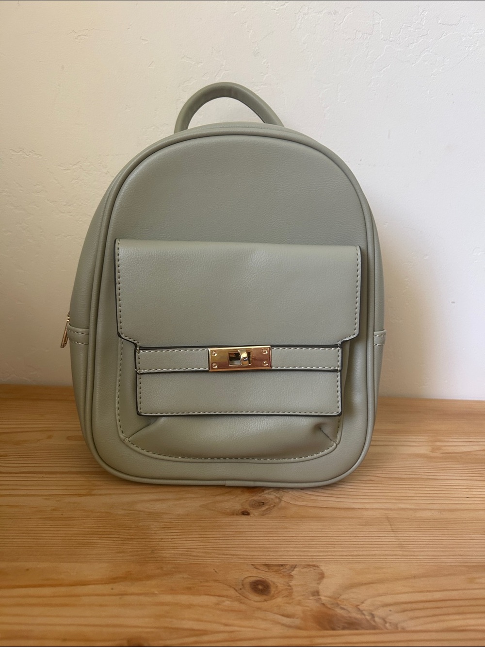 Minimalist Light Sage Women's Backpack with Gold-Tone Hardware